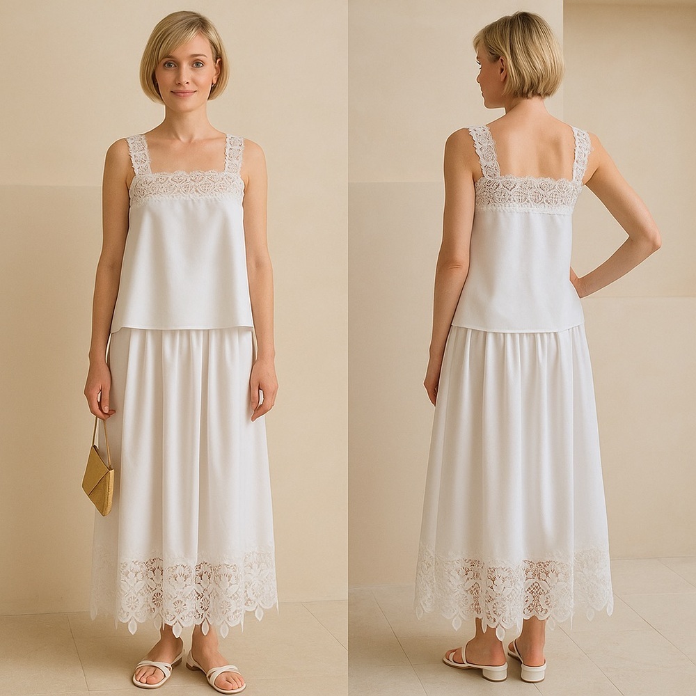 Elegant Cream Lace Trim Sleepwear